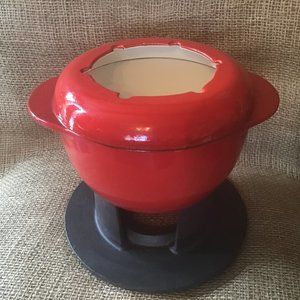 Cast Iron Enamel Fondue Set with Cast Iron Stand